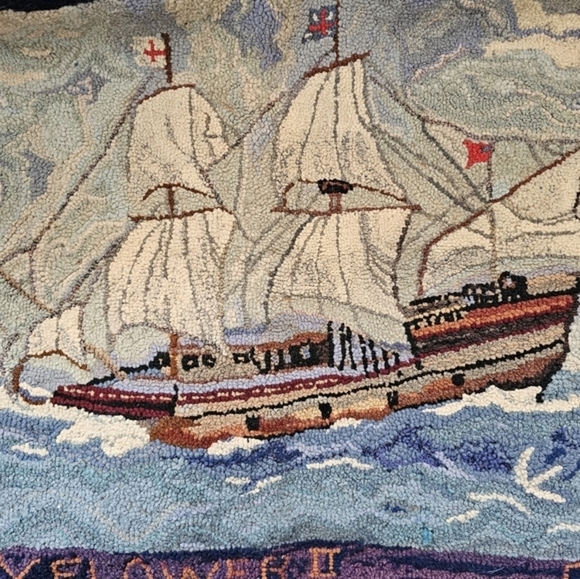Vintage hand hooked rug with the Mayflower II design.‎ - Picture 12 of 16